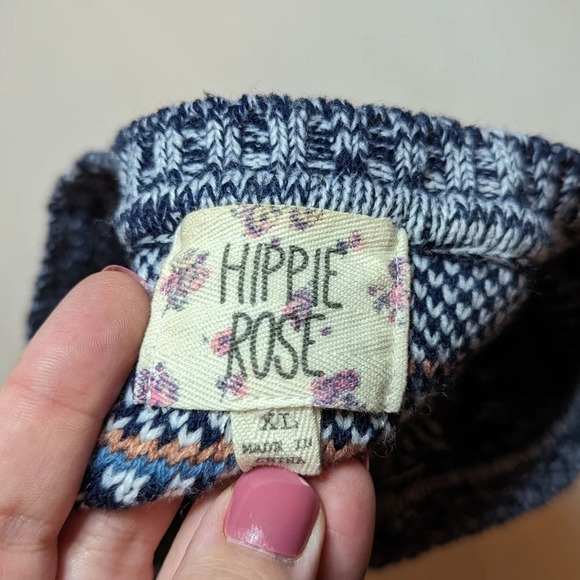 Hippie Rose Blue Brown Aztec Woven Knit  Sweater Woman's XL - Picture 8 of 10